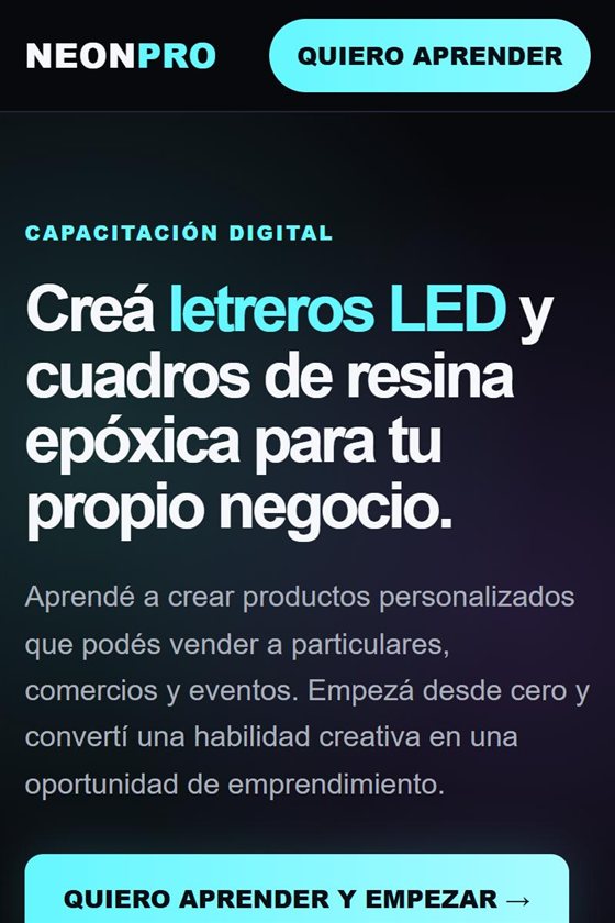 Captura de la landing page de NeonPro en el celular