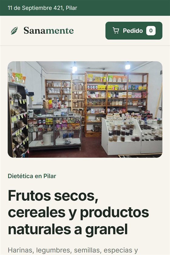 Captura del catÃ¡logo de DietÃ©tica Sanamente en el celular
